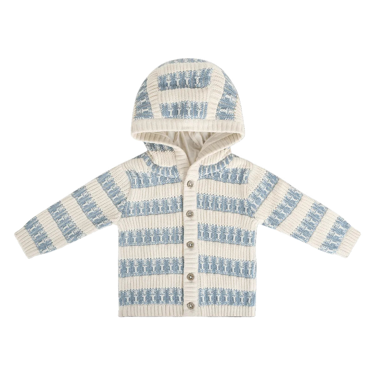 Viverano Organics Textured Knit Baby Hooded Jacket (Organic Cotton) - Mineral Blue, 3-6M