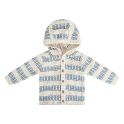 Viverano Organics Textured Knit Baby Hooded Jacket (Organic Cotton) - Mineral Blue, 3-6M