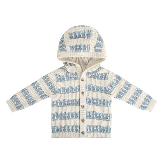 Viverano Organics Textured Knit Baby Hooded Jacket (Organic Cotton) - Mineral Blue, 3-6M