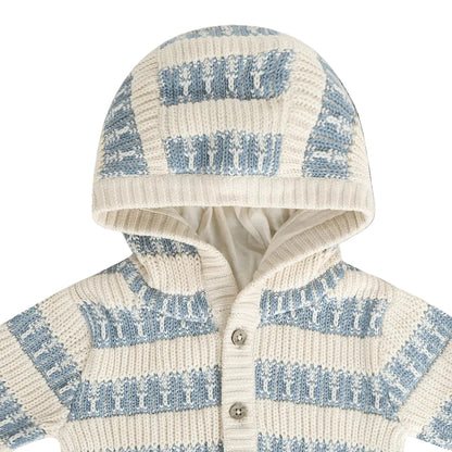 Viverano Organics Textured Knit Baby Hooded Jacket (Organic Cotton) - Mineral Blue, 6-12M