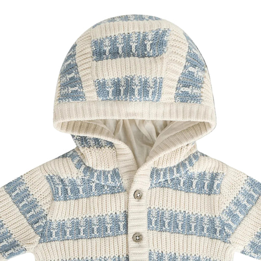 Viverano Organics Textured Knit Baby Hooded Jacket (Organic Cotton) - Mineral Blue, 6-12M