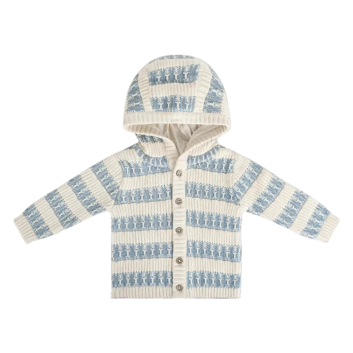 Viverano Organics Textured Knit Baby Hooded Jacket (Organic Cotton) - Mineral Blue, 6-12M