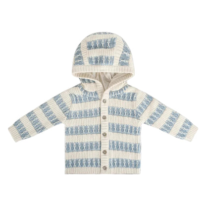 Viverano Organics Textured Knit Baby Hooded Jacket (Organic Cotton) - Mineral Blue, 6-12M