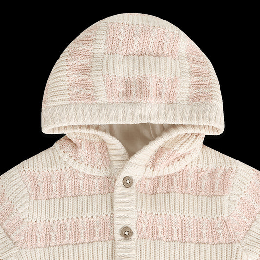 Viverano Organics Textured Knit Baby Hooded Jacket (Organic Cotton) - Sweet Pink, 12-18M