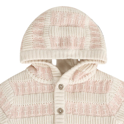 Viverano Organics Textured Knit Baby Hooded Jacket (Organic Cotton) - Sweet Pink, 6-12M