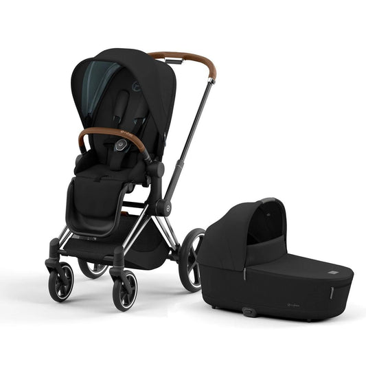 Cybex Priam 4 Stroller + Lux Cot Bundle - Chrome / Brown / Deep Black / Sepia Black - 521003961-521003933-523000807