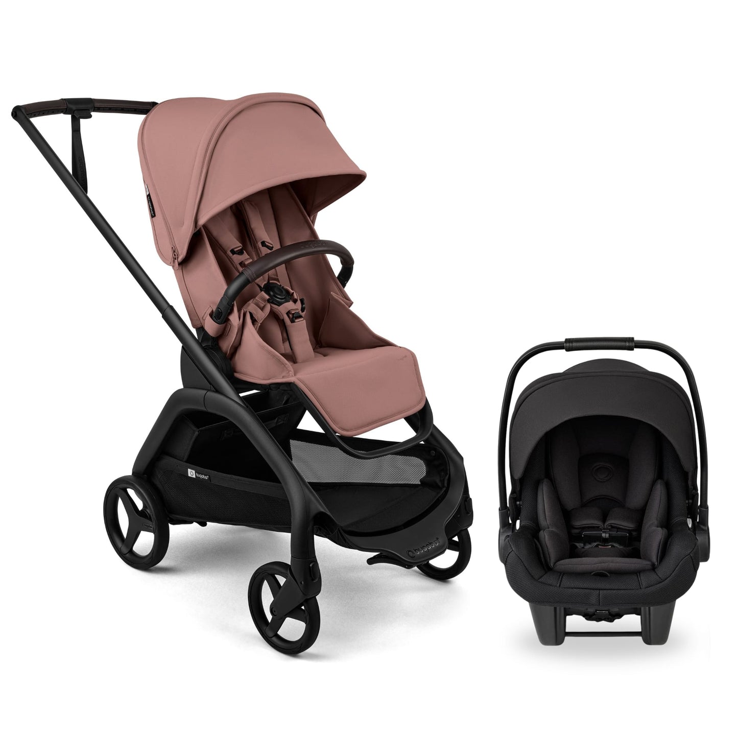 Bugaboo Dragonfly Plus Seat Complete Stroller + Turtle Air Shield Travel System Bundle - Black / Dusty Pink / Black