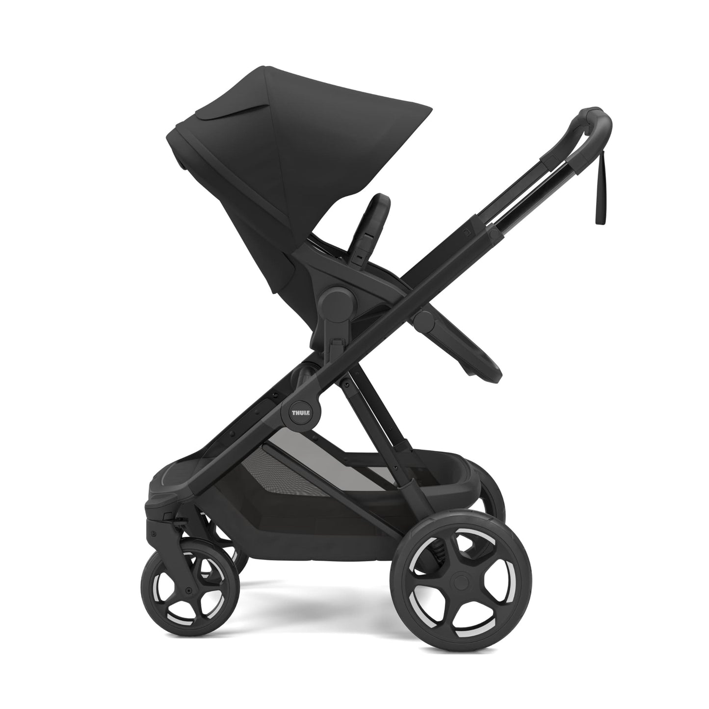 Thule black stroller with canopy and storage basket