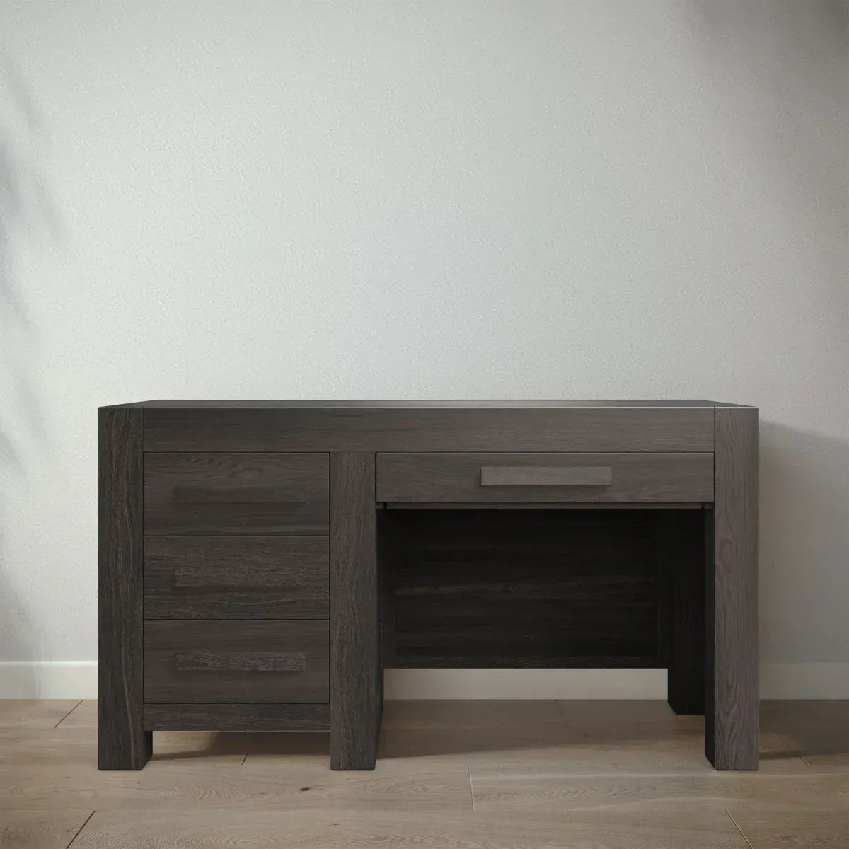 Light gray painted wooden surface with smooth matte finish.