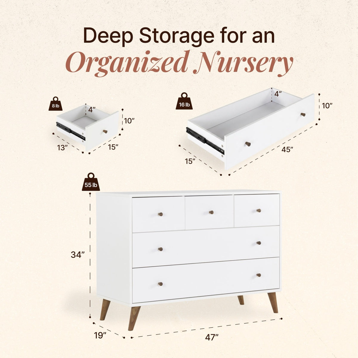 dadada Austin 5-Drawer Dresser - White / Walnut Oak