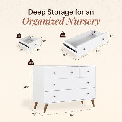 dadada Austin 5-Drawer Dresser - White / Walnut Oak