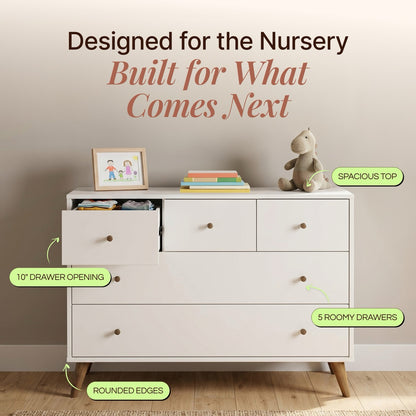 dadada Austin 5-Drawer Dresser - White / Walnut Oak