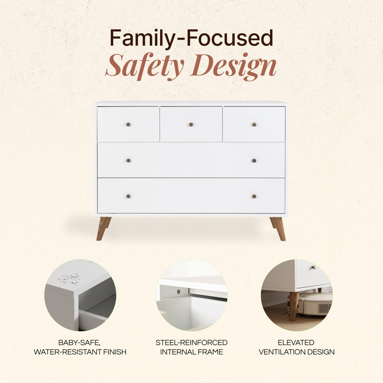 dadada Austin 5-Drawer Dresser - White / Walnut Oak