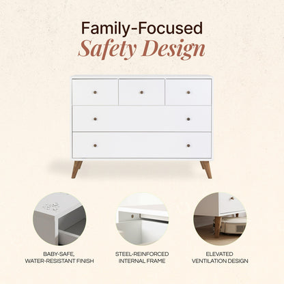dadada Austin 5-Drawer Dresser - White / Walnut Oak