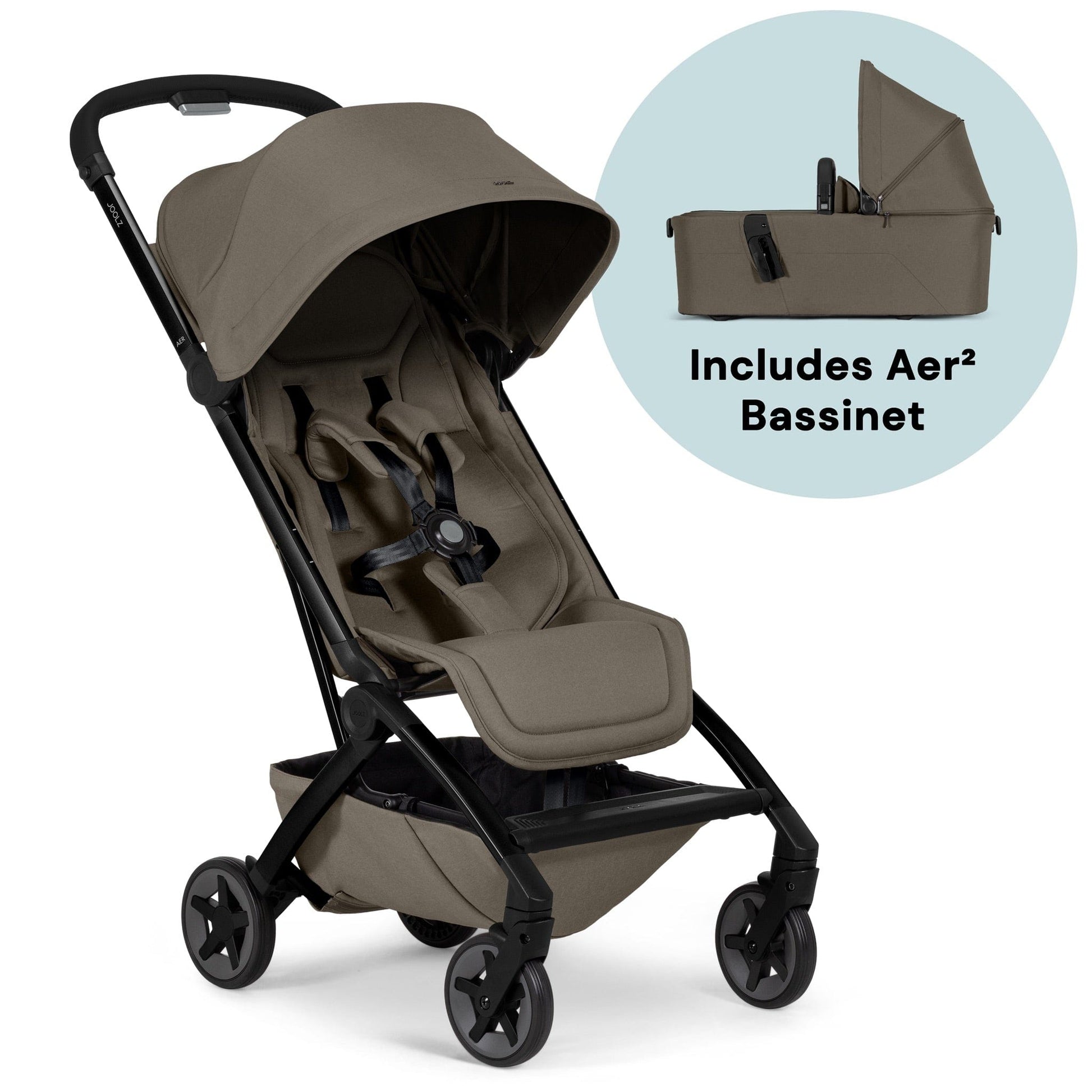 Joolz Aer2 Lightweight Compact Stroller + Bassinet Bundle - Hazel Brown - 440207-440257