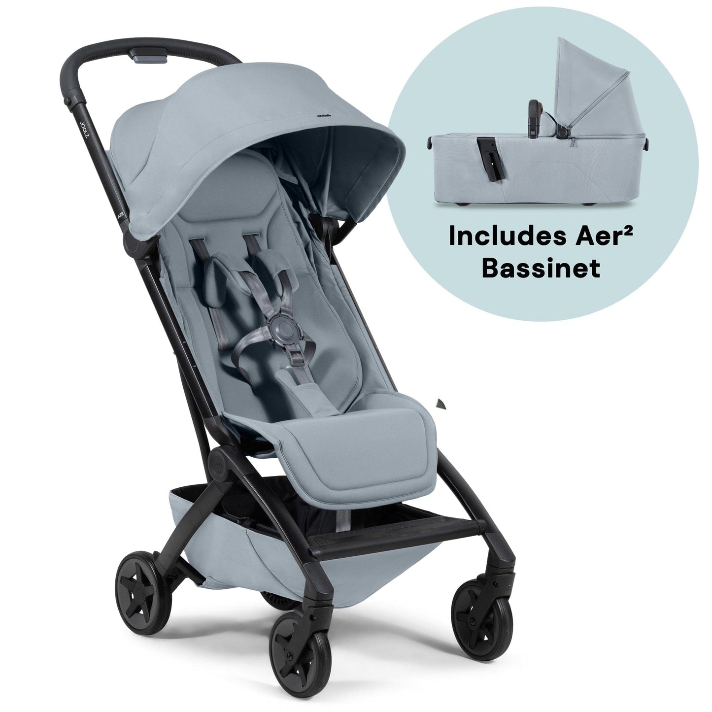 Joolz Aer2 Lightweight Compact Stroller + Bassinet Bundle - Pebble Grey - 440208-440228