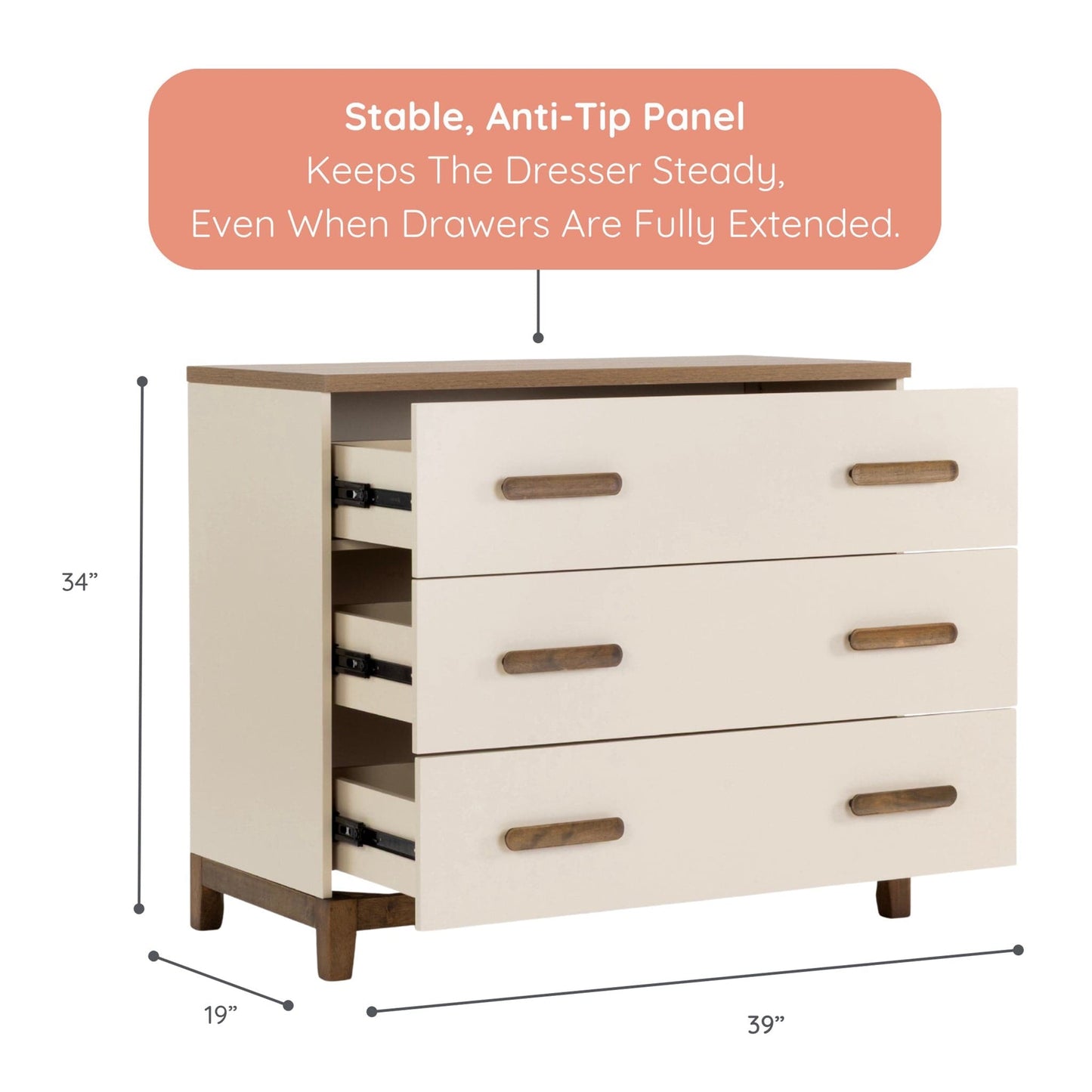 dadada Lala Little 3-Drawer Dresser - Almond Milk / Walnut - 44082-DA