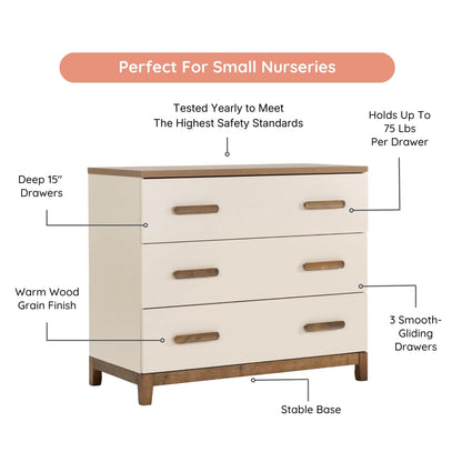 dadada Lala Little 3-Drawer Dresser - Almond Milk / Walnut - 44082-DA