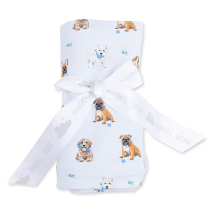 Angel Dear Bestie Dogs Blue Swaddle Blanket