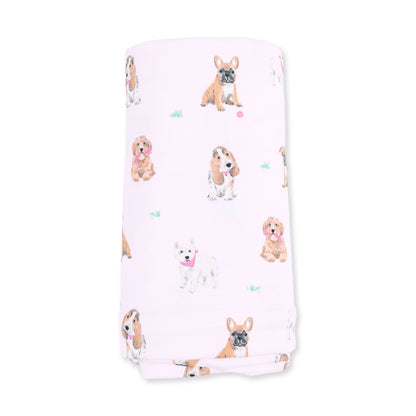 Angel Dear Bestie Dogs Pink Swaddle Blanket