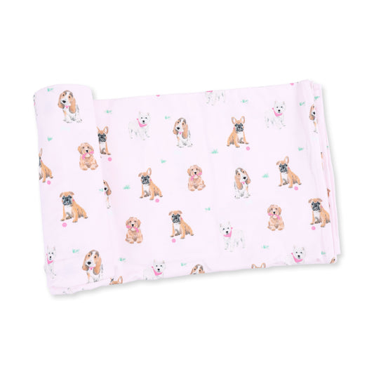 Angel Dear Bestie Dogs Pink Swaddle Blanket
