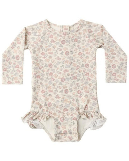 Quincy Mae Olivia Rashguard One-Piece Vintage Floral - Natural, 12-18M