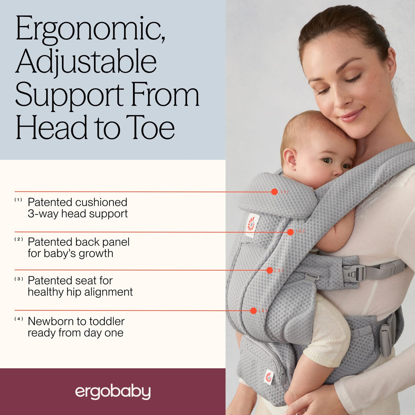Ergobaby Omni Deluxe Baby Carrier, Mesh - Pearl Grey