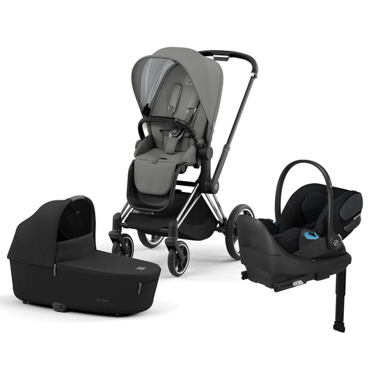 Cybex Priam 4 + Carry Cot + Cloud T Newborn Travel System Bundle - Chrome / Black / Soho Grey / Sepia Black - 521004153-524000605-523000807