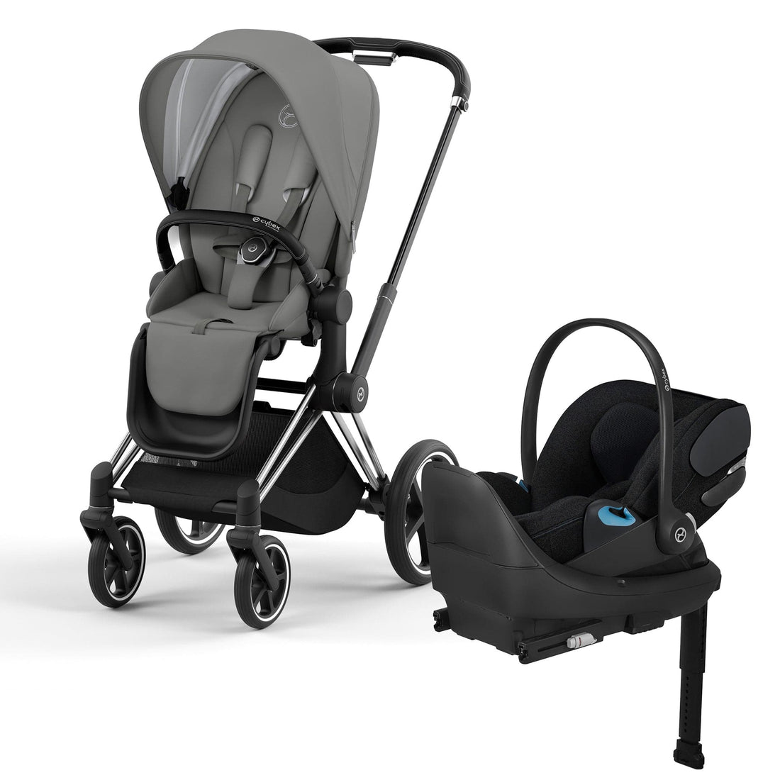 Cybex Priam 4 + Cloud T Travel System Bundle - Chrome / Black / Soho Grey / Sepia Black - 521004153-524000605