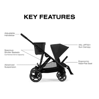 Cybex Gazelle S Single-to-Double Stroller - Black Frame / Moon Black - 522002357