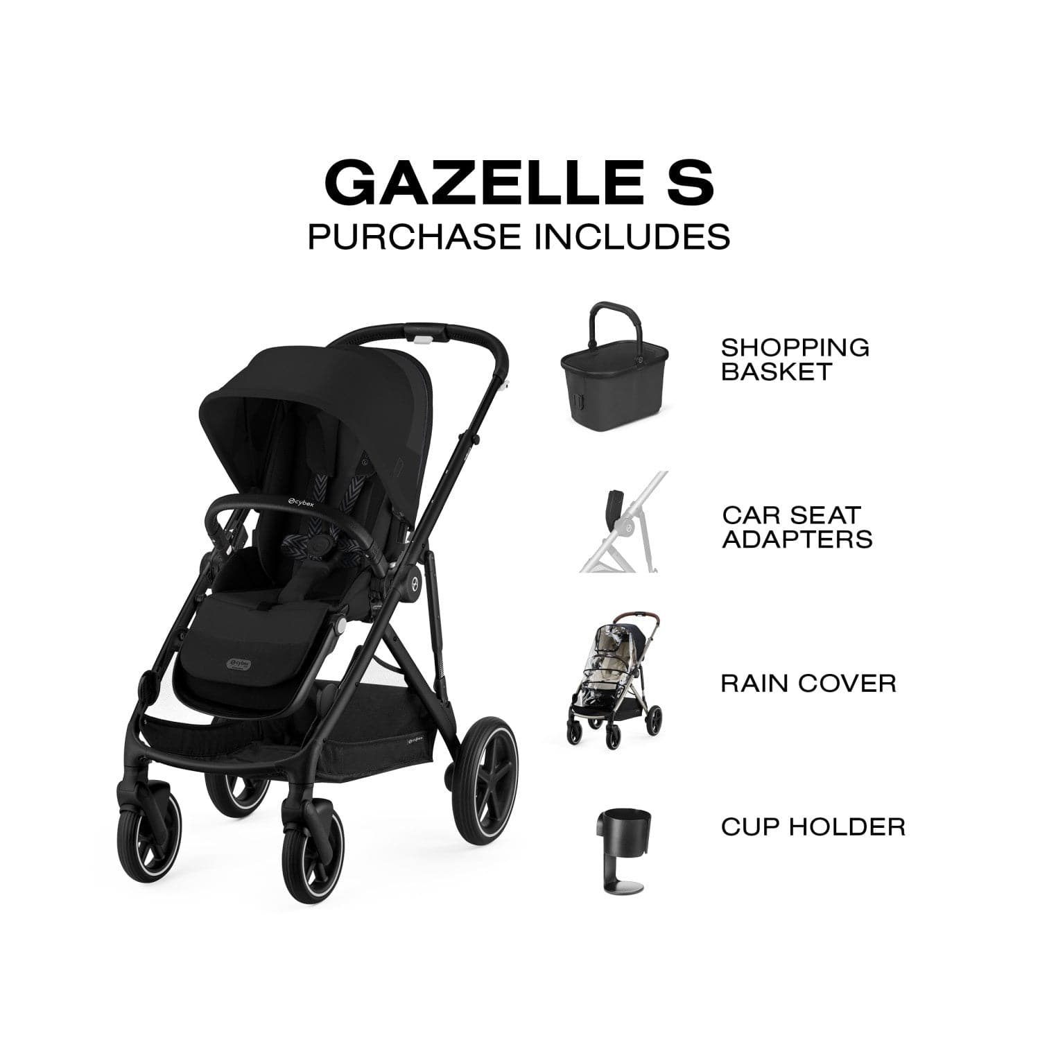 Cybex Gazelle S Single-to-Double Stroller - Black Frame / Moon