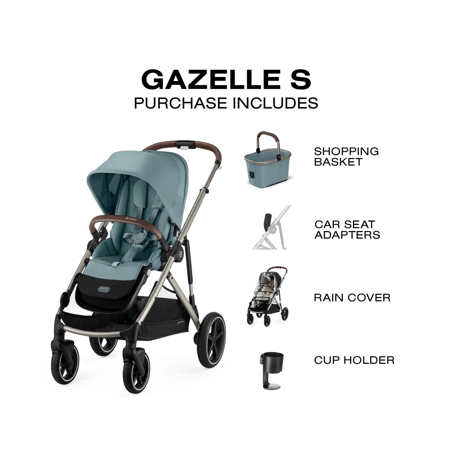 Cybex Gazelle S Single-to-Double Stroller - Taupe Frame / Sky Blue