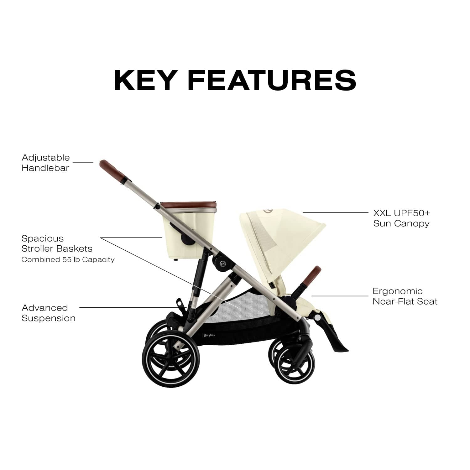 Cybex Gazelle S Single-to-Double Stroller - Taupe Frame / Seashell