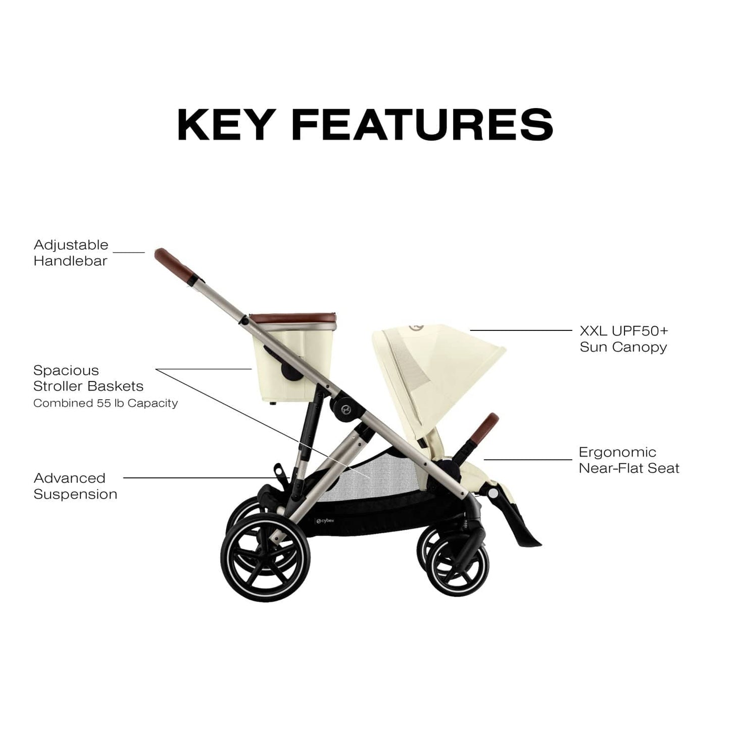 Cybex Gazelle S Single-to-Double Stroller - Taupe Frame / Seashell Beige - 522002367