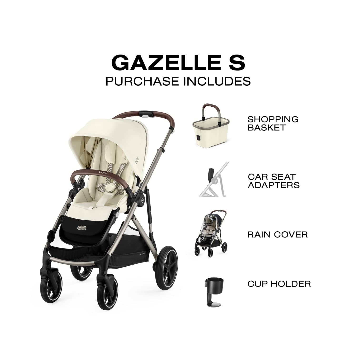 Cybex Gazelle S Single-to-Double Stroller - Taupe Frame / Seashell Beige - 522002367
