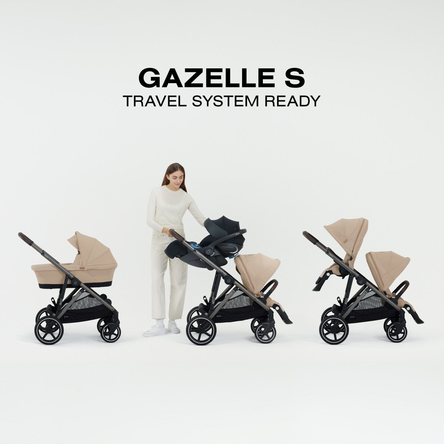 Cybex Gazelle S Single-to-Double Stroller - Taupe Frame / Seashell