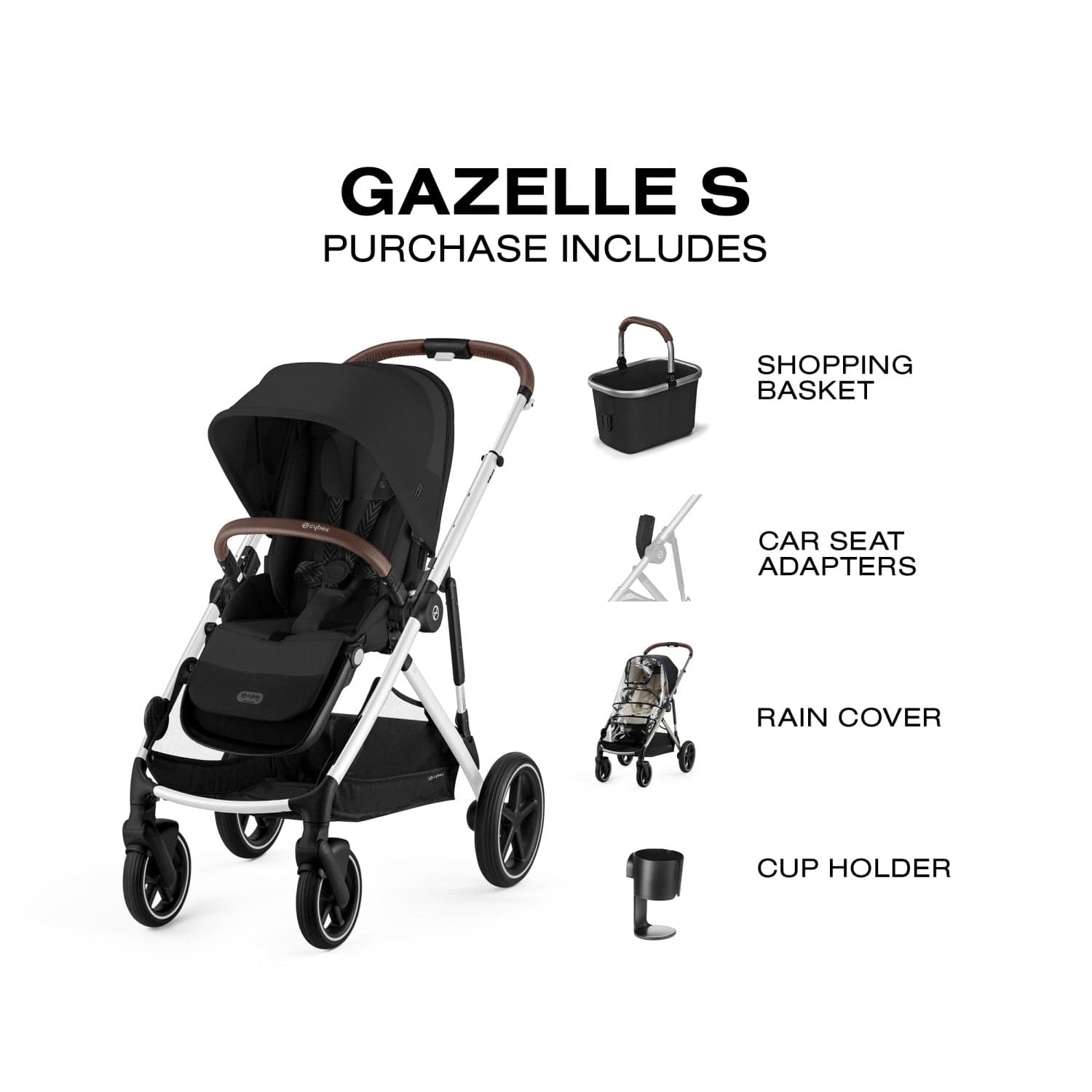 Cybex Gazelle S ムーンブラック Cybex Gazelle S Single-to-Double Stroller - Silver Frame / Moon