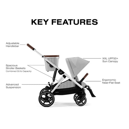 Cybex Gazelle S Single-to-Double Stroller - Silver Frame / Lava Grey - 522004815