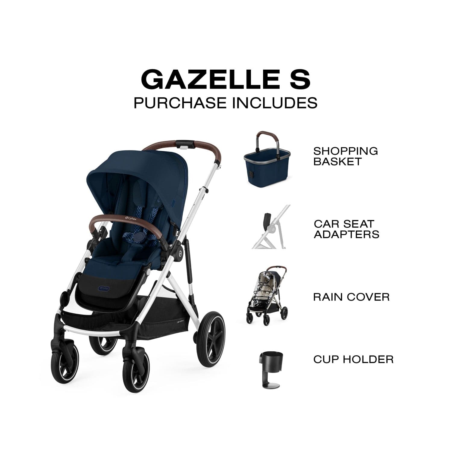 Cybex Gazelle S Single-to-Double Stroller - Silver Frame / Ocean Blue - 522004817