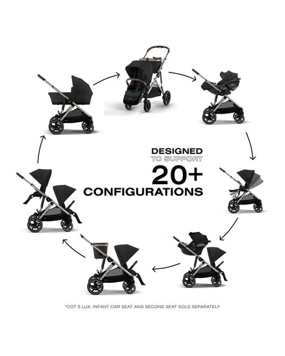 Cybex Gazelle S Single-to-Double Stroller - Taupe Frame / Moon Black