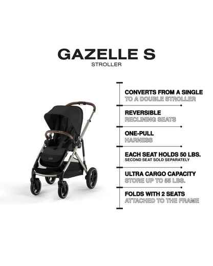 Cybex Gazelle S Single-to-Double Stroller - Taupe Frame / Moon Black