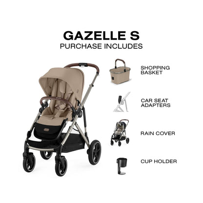 Cybex Gazelle S Single-to-Double Stroller - Taupe Frame / Almond Beige