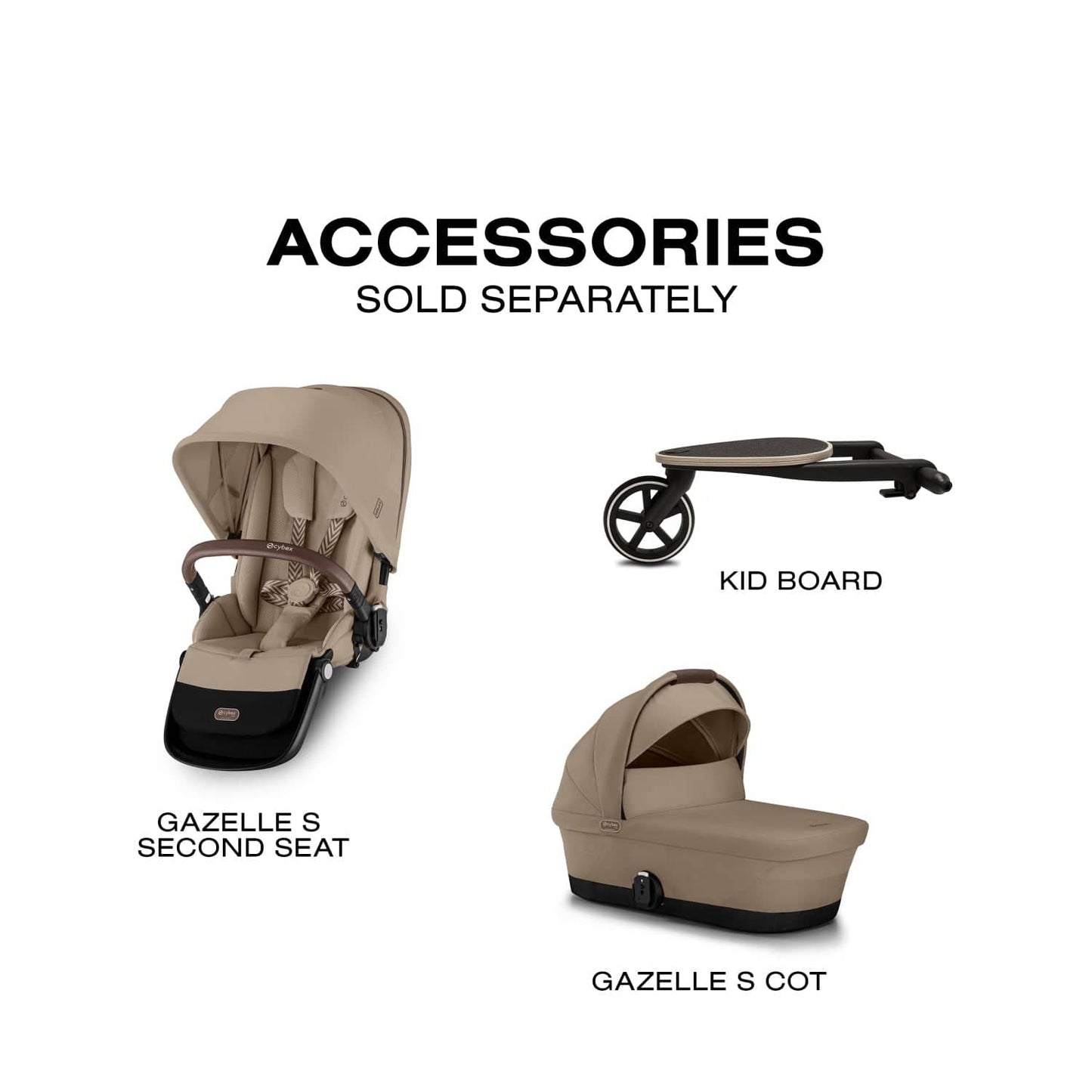 Cybex Gazelle S Single-to-Double Stroller - Taupe Frame / Almond Beige