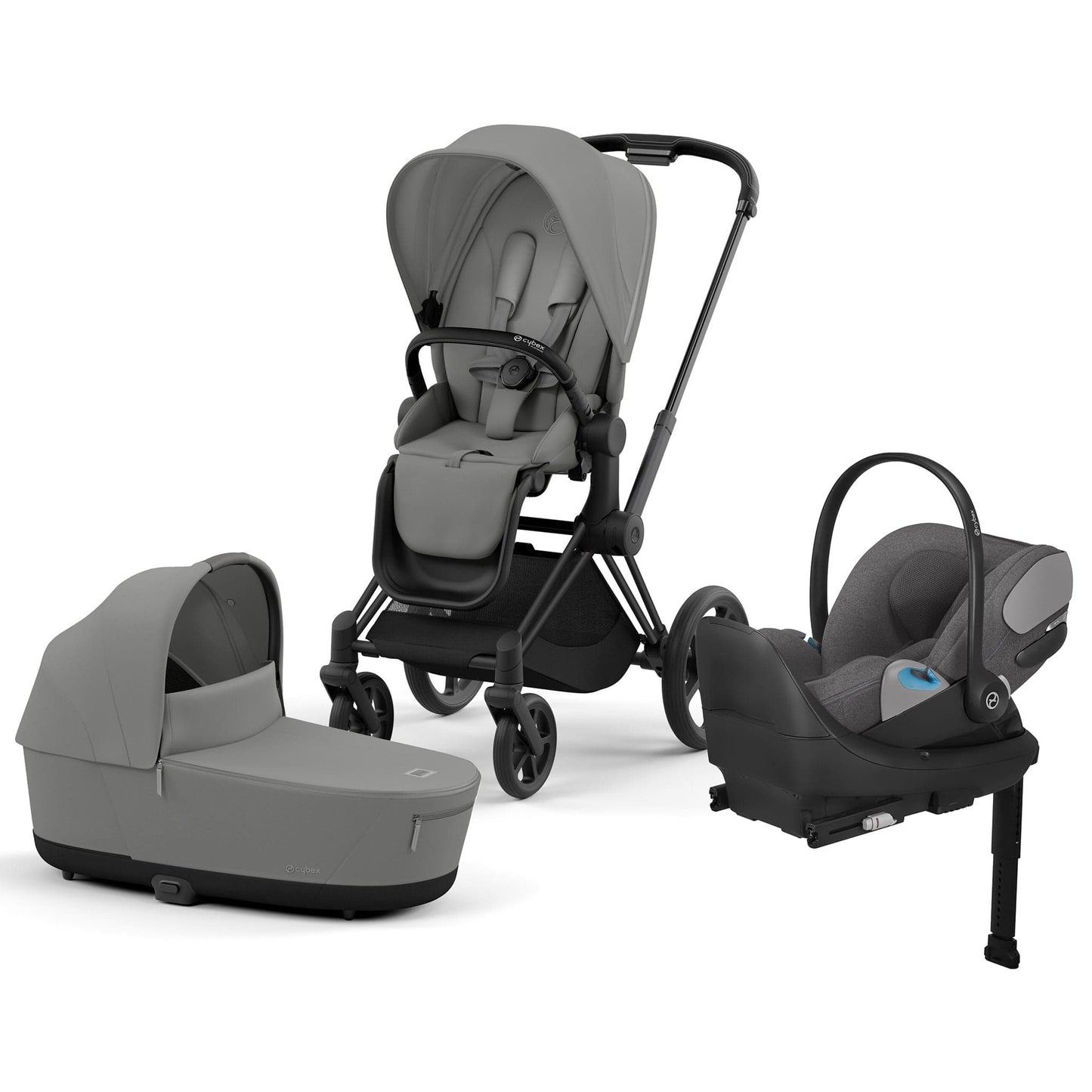 Cybex Priam 4 + Carry Cot + Cloud T Newborn Travel System Bundle - Matte Black / Mirage Grey / Mirage Grey