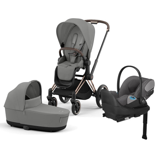 Cybex Priam 4 + Carry Cot + Cloud T Newborn Travel System Bundle - Rose Gold / Mirage Grey / Mirage Grey