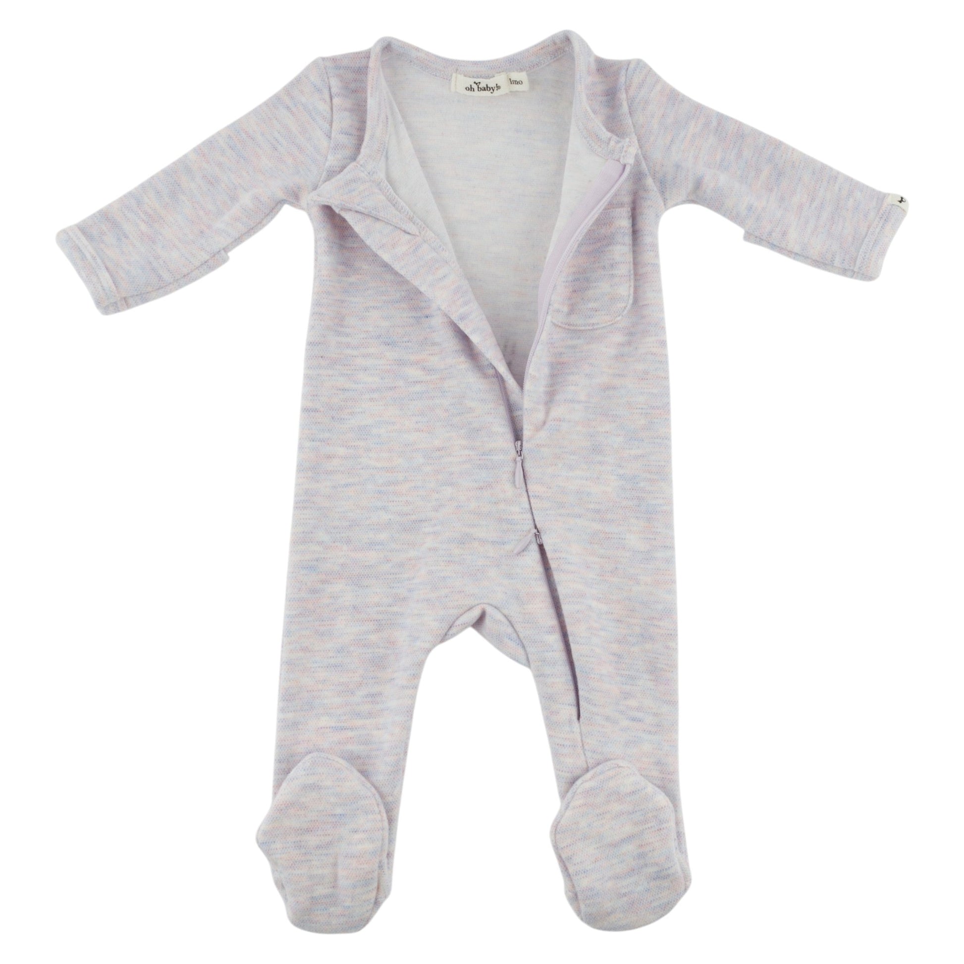 Oh Baby! Honeycomb Zipper Footie with Pocket - Lilac Rose, 3M - Image 2