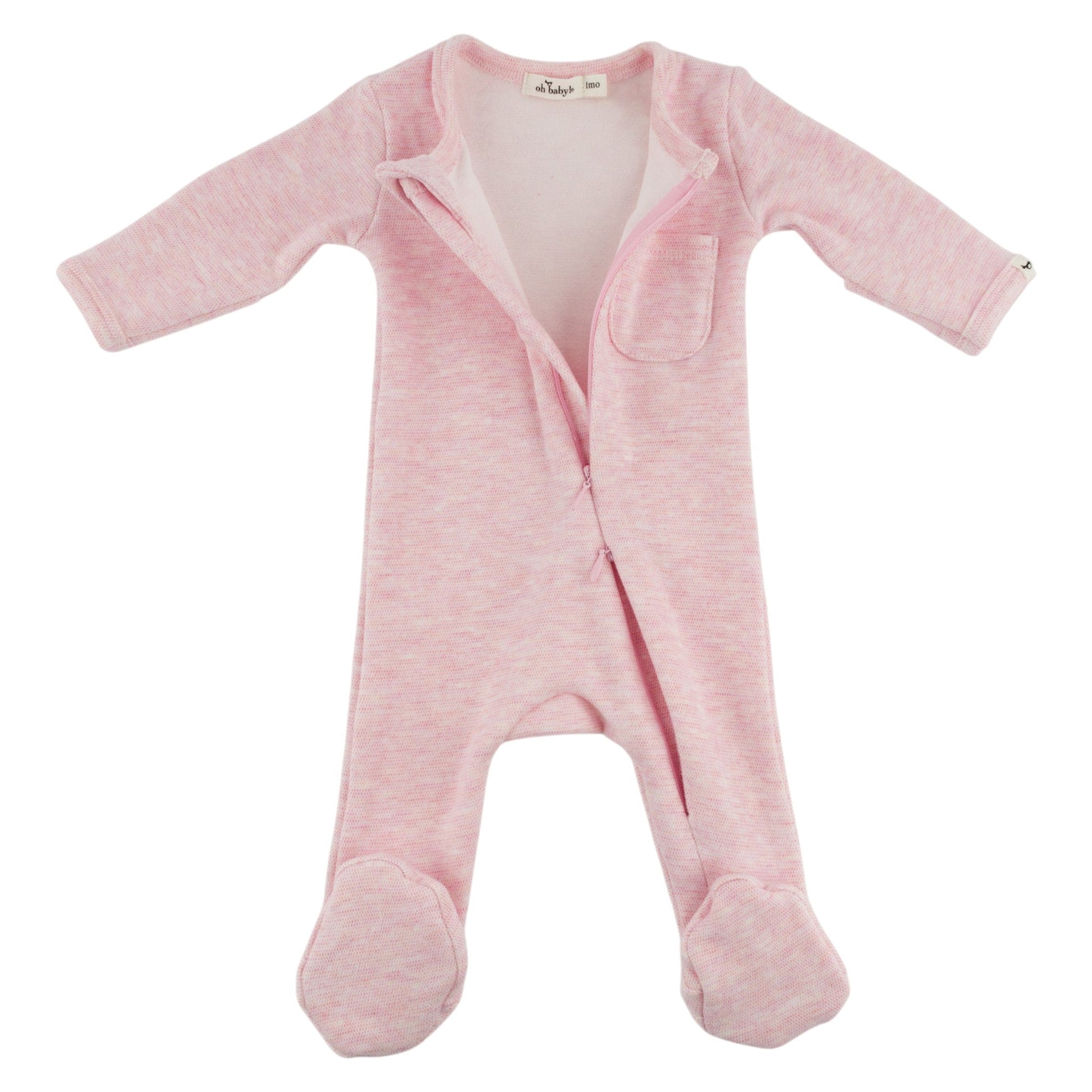 Oh Baby! Honeycomb Zipper Footie with Pocket - Pale Pink, 1M - Image 2