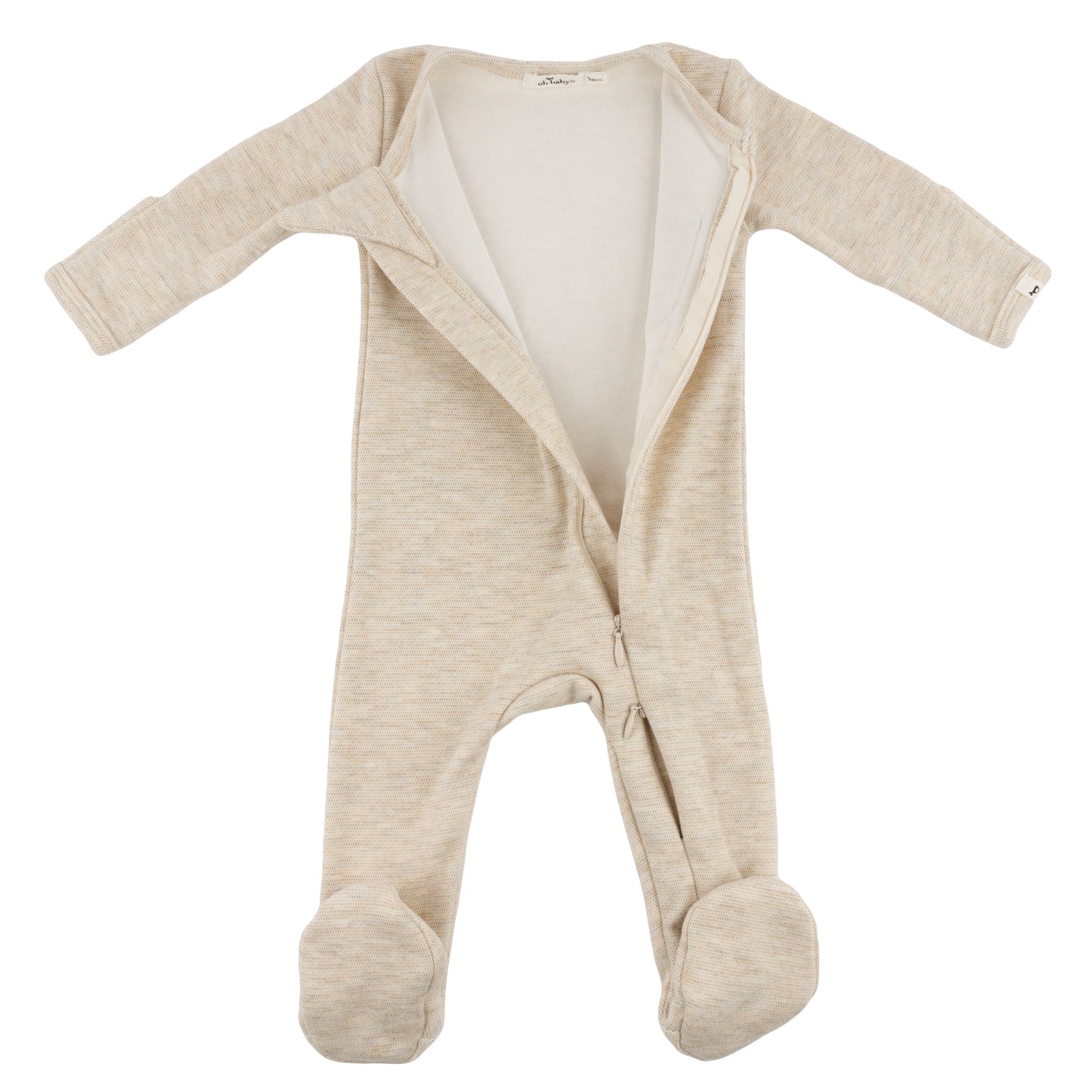 Oh Baby! Honeycomb Zipper Footie with Pocket - Sand, 6M - Image 2