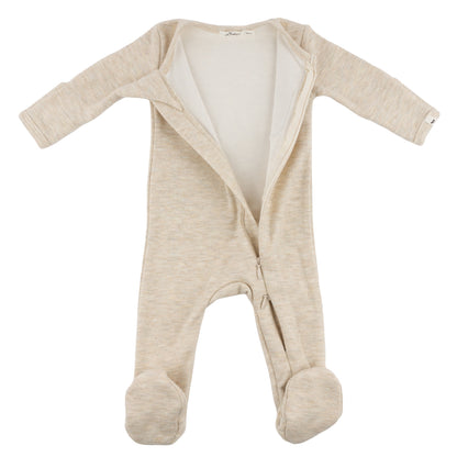 Oh Baby! Honeycomb Zipper Footie with Pocket - Sand, 6M - Image 2