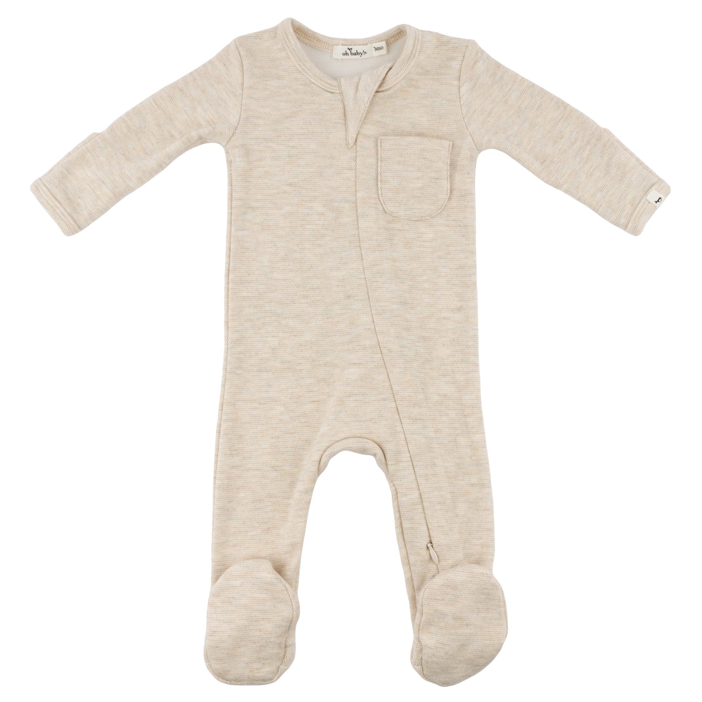 Oh Baby! Honeycomb Zipper Footie with Pocket - Sand, 6M